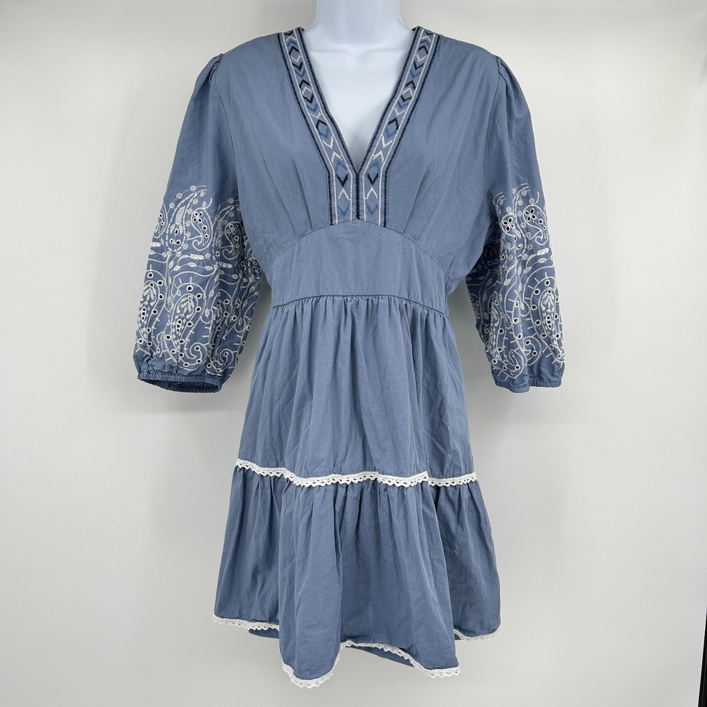 Versona Country Cowgirl Mini Dress Womens XL Tiered Cottage Crochet Embroidered